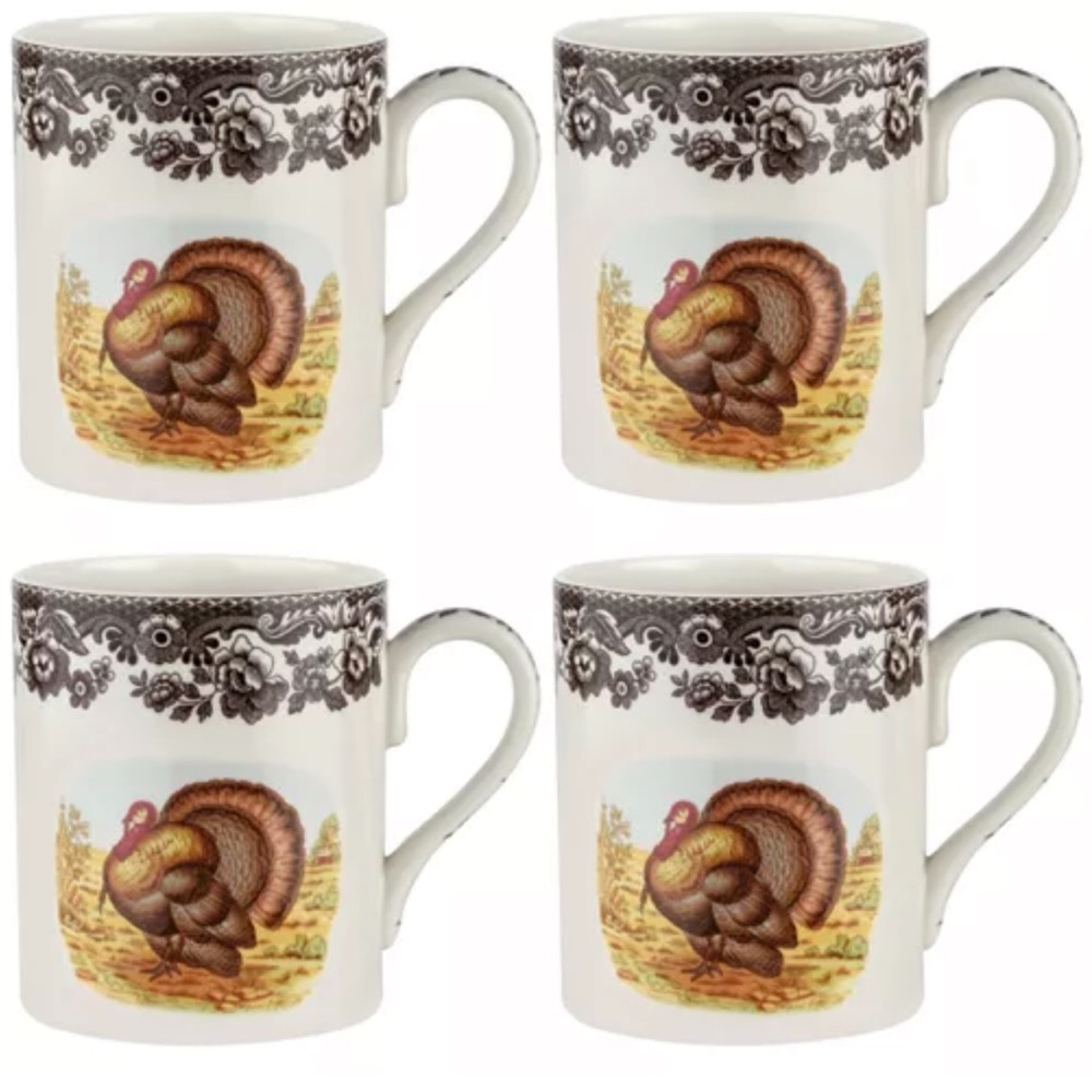 Spode Set of 4 Woodland 16 oz turkey mugs